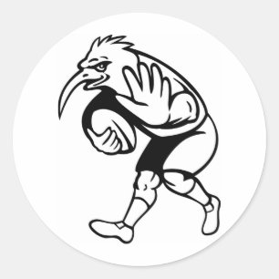 Kiwi-vogelrugby-speler met kogel af ronde sticker