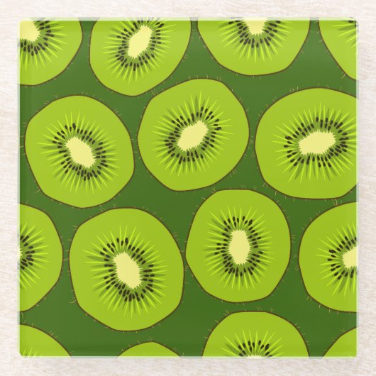 Kiwi's: donkergroen. glazen onderzetter (Voorkant)