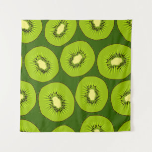 Kiwi's: donkergroen. wandkleed