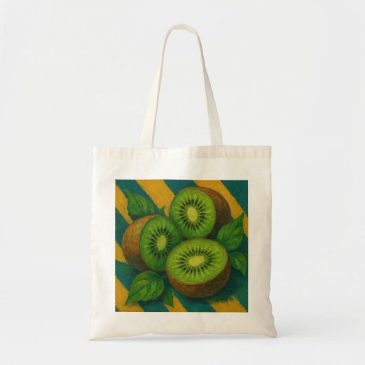Kiwi's met mosterd en Blauwgroen strepen Tote Bag (Voorkant)