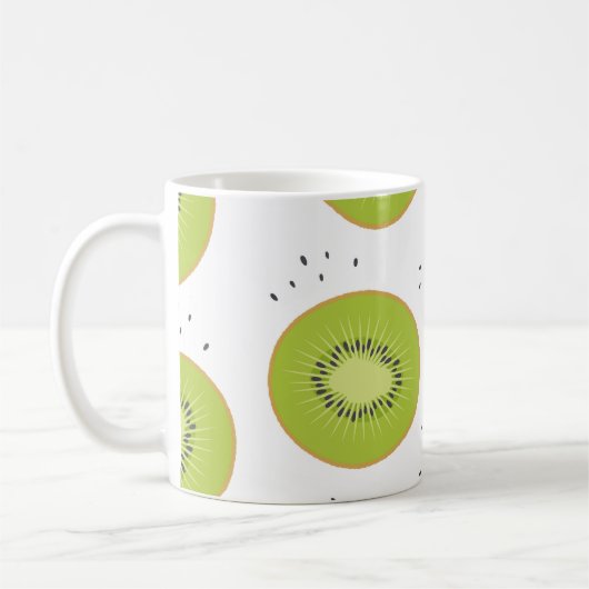 Kiwi's plakjes, naadloze illustratie. koffiemok (Links)