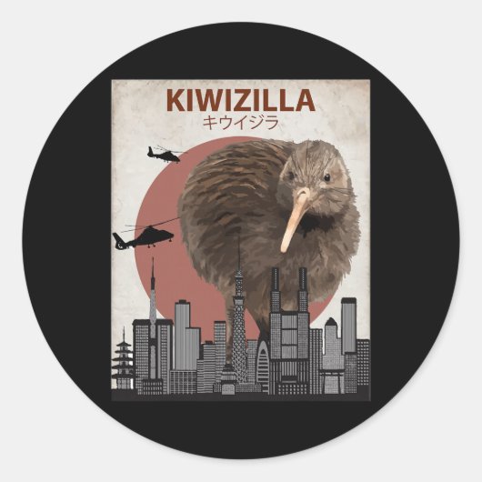 Kiwizilla Funny Kiwi New Zealand Bird Lovers Gift  Ronde Sticker (Voorkant)