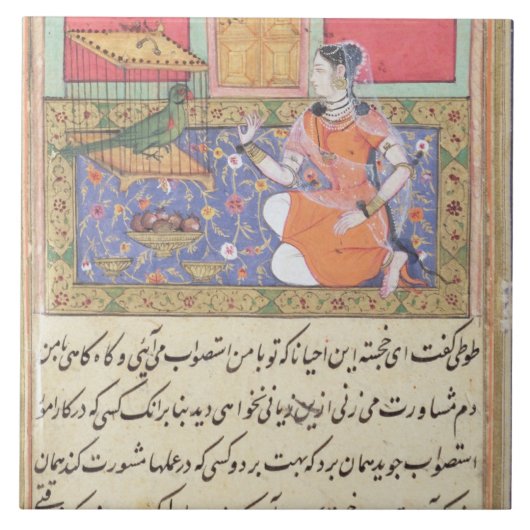 Kjujista, de vrouw van Merchant, die met een Parro Tegeltje (Voorkant)