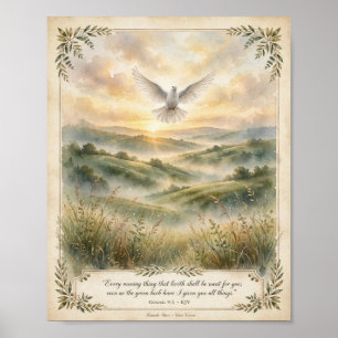KJV Bijbel-Genesis 9:3-Witte Duif bij Zonsopgang Poster