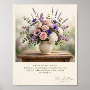 KJV Bijbel-Johannes 3:16-Paars Roze Bloemen Poster