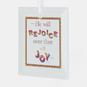 KJV citeert met rode tekst: "Hij zal blij zijn" Glas Ornament (Voorkant links)