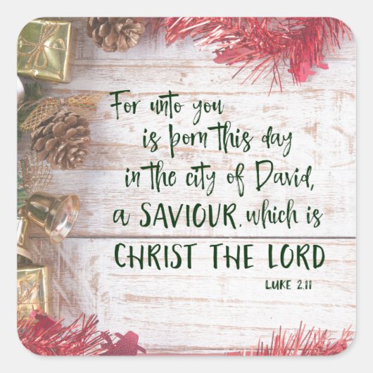 KJV Luke Bible Verse Kerstmis Vierkante Sticker (Voorkant)