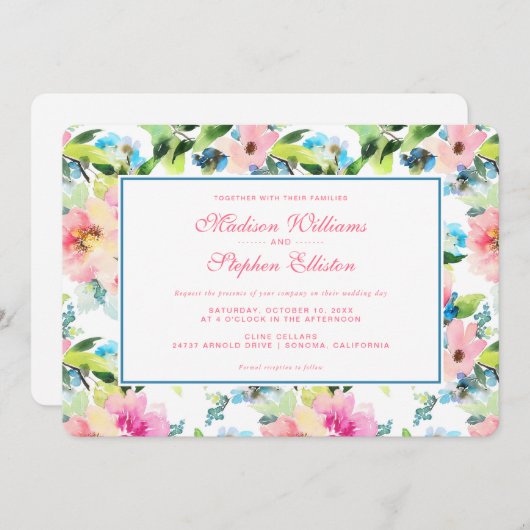 Kkleurige Waterverf Floral Pattern - Weddenschap Kaart (Voorkant / Achterkant)