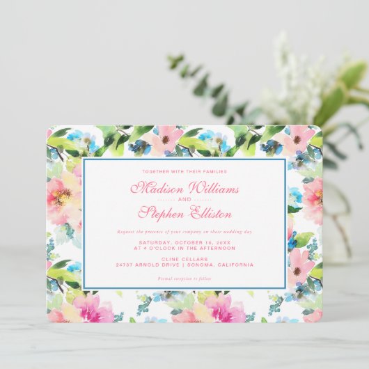 Kkleurige Waterverf Floral Pattern - Weddenschap Kaart (Staand voorkant)