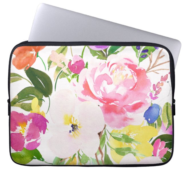 Kkleurige Waterverf Spring Blooms Floral Laptop Sleeve (Voorkant)