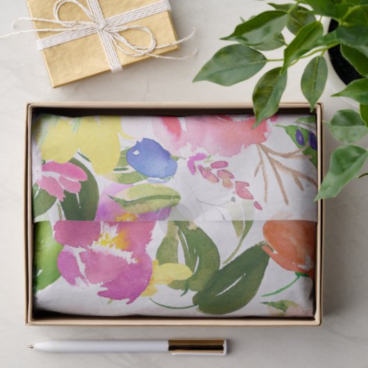 Kkleurige Waterverf Spring Blooms Floral Tissuepapier (Geschenk)