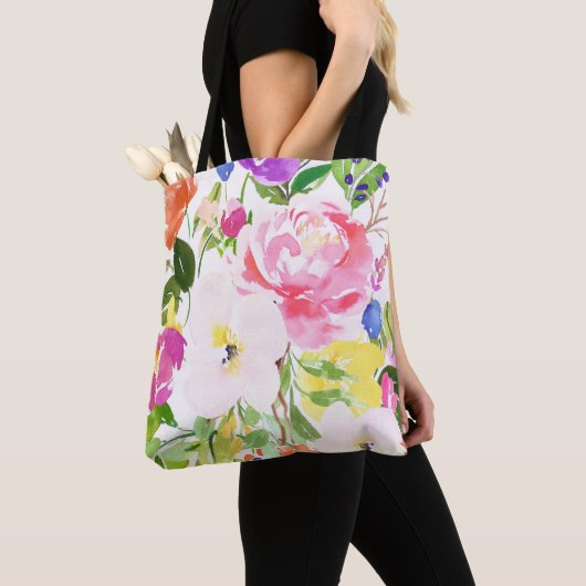 Kkleurige Waterverf Spring Blooms Floral Tote Bag (Dichtbij)
