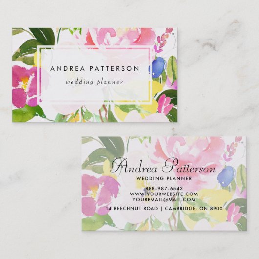 Kkleurige Waterverf Spring Blooms Floral Visitekaartje (Voorkant / Achterkant)