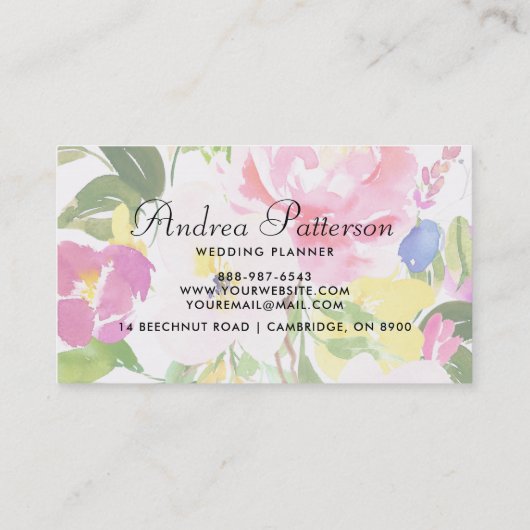 Kkleurige Waterverf Spring Blooms Floral Visitekaartje (Achterkant)