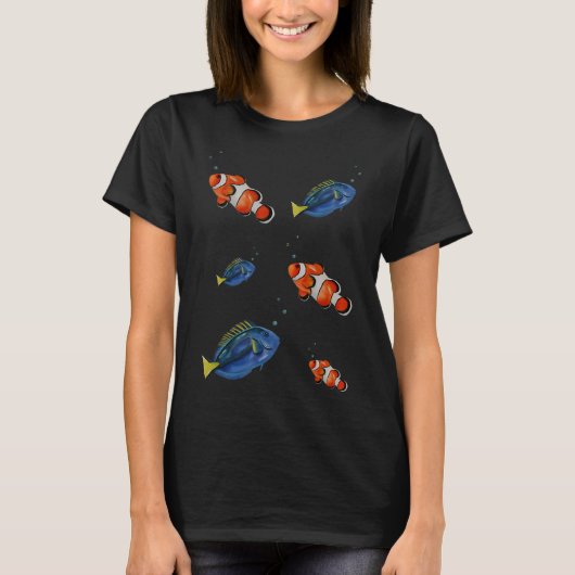 Kla clownvis & Blauwe doktersvis T-shirt (Voorkant)