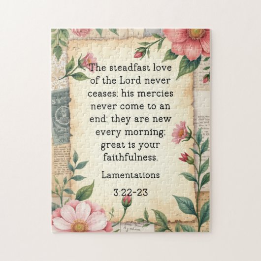Klaagliederen 3:22–23 Vintage Bloemendesign  Legpuzzel (Verticaal)