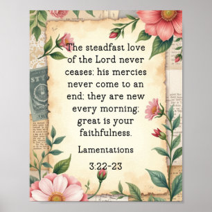 Klaagliederen 3:22–23 Vintage Bloemendesign  Poster