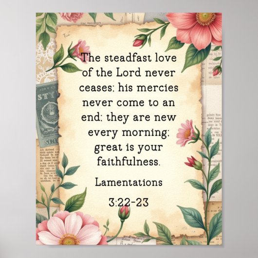 Klaagliederen 3:22–23 Vintage Bloemendesign  Poster (Voorkant)