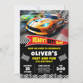 Klaar Af Racerende Auto Verjaardagsfeestje Kaart (Voorkant)