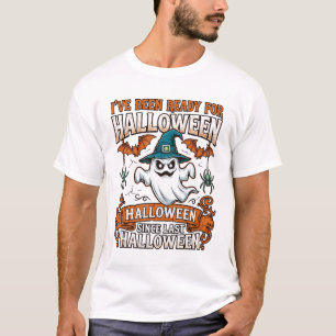Klaar Halloween Geest Heksenhoed Vleermuizen Spinn T-shirt