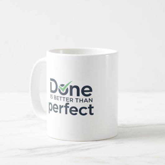 Klaar is beter dan perfect koffiemok (Voorkant links)