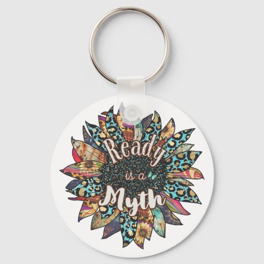 Klaar is een mythe Zonnebloem Sleutelhanger | Boho (Achterkant)