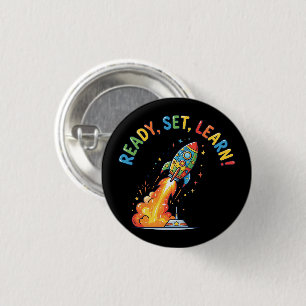 Klaar, Leer, Raket Terug naar School Ronde Button 3,2 Cm