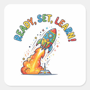 Klaar, Leer, Raket Terug naar School Vierkante Sticker