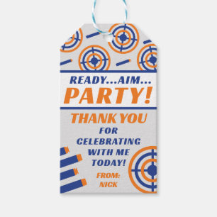 Klaar, mikken, feesten! Nerf Pistool thema verjaar Cadeaulabel