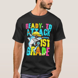 Klaar om 1st grade haai terug naar school Kind aan T-shirt