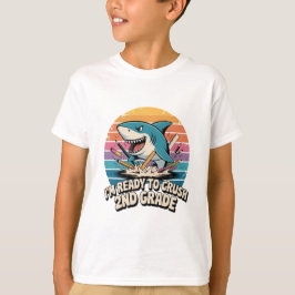 Klaar om 2e klas Retro Shark Sunset te verplettere T-shirt