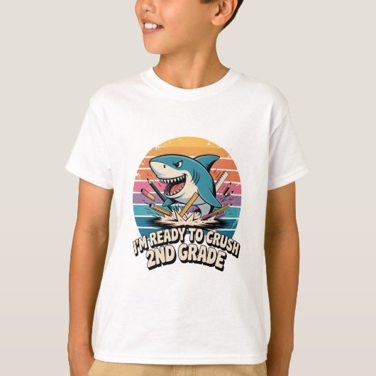 Klaar om 2e klas Retro Shark Sunset te verplettere T-shirt (Voorkant)