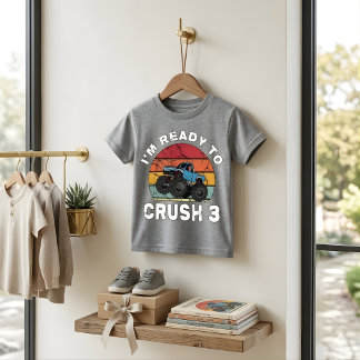 Klaar om 3 te Verpletteren Monster Truck Verjaarda T-shirt