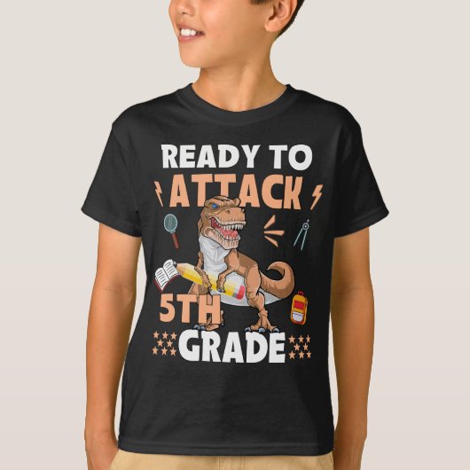 Klaar om 5th Grade Apparel Dinosaur terug naar aan T-shirt (Voorkant)
