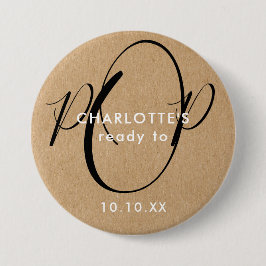 Klaar om Baby shower Robuust Kraft Chic Manuscript Ronde Button 7,6 Cm