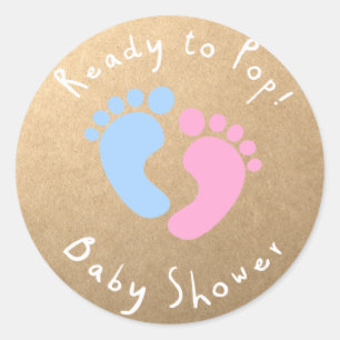 Klaar om Baby shower te poppen Geslacht laat roze  Ronde Sticker