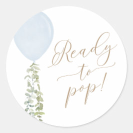 Klaar om Blauwe Ballon Eucalyptus Baby Borrel te l Ronde Sticker