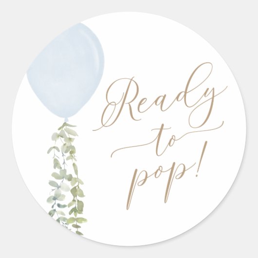 Klaar om Blauwe Ballon Eucalyptus Baby Shower te K Ronde Sticker (Voorkant)