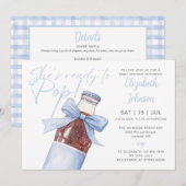 Klaar om blauwe frisdrankfles QR-code babyfeest te Kaart (Voorkant / Achterkant)