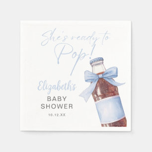 Klaar om blauwe strik frisdrankfles baby shower servet