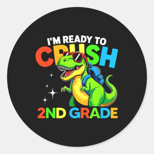 Klaar om de 2e klas dinosaurus eerste schooldag te ronde sticker (Voorkant)