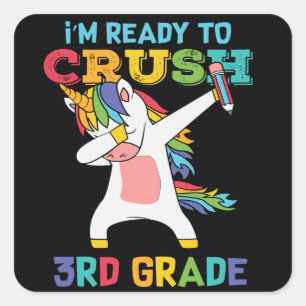 Klaar om de 3e klas te verpletteren Cute Unicorn S Vierkante Sticker