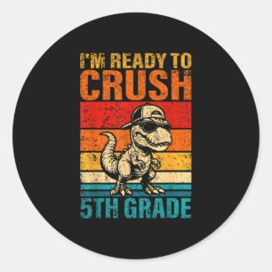 Klaar om de 5e klas dinosaurus vijfde klas te verp ronde sticker