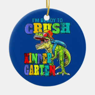 Klaar om de Kindergarten Dinosaur terug te brengen Keramisch Ornament