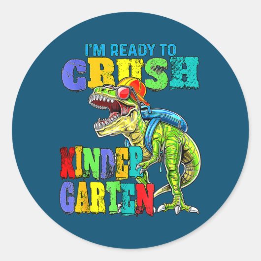 Klaar om de Kindergarten Dinosaur terug te brengen Ronde Sticker (Voorkant)