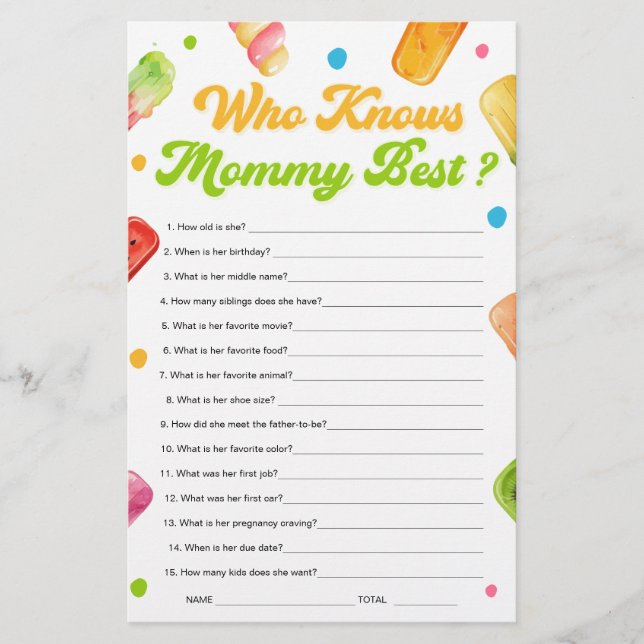 Klaar om de Pop Baby shower Wie weet mama beste sp (Voorkant)