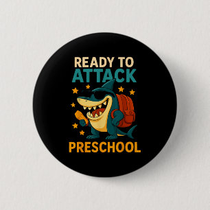 Klaar om de voorschoolse haai terug naar de school ronde button 5,7 cm