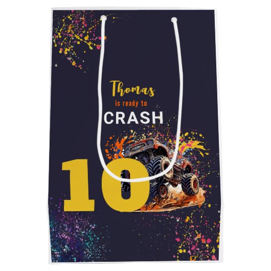 Klaar om een monstertruck donkere verjaardag te cr medium cadeauzakje (Achterkant)