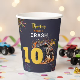 Klaar om een monstertruck donkere verjaardag te cr papieren bekers