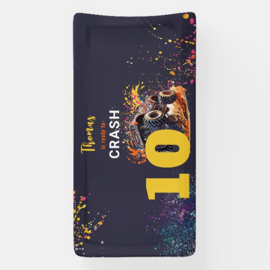 Klaar om een monstertruck donkere verjaardag te cr spandoek (Verticaal)